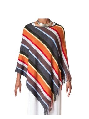 Kerisma Striped Fringe Knit Poncho.